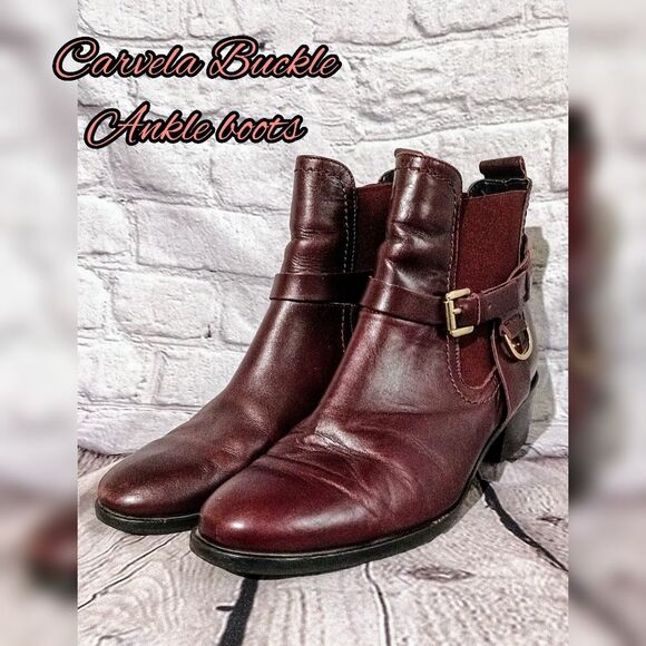 Carvela Saddle Leather Buckle Flat Ankle Boots
